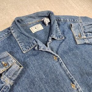 Vintage Loop Collar Denim Shirt Adult Large Bugle Boy Button Up Long Sleeve 90s